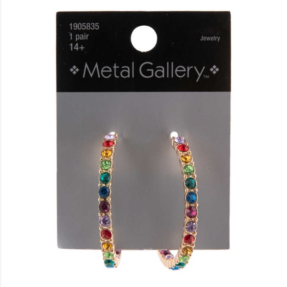 B2G1 Metal Gallery Multi-Color Rhinestone  Hoop Earrings